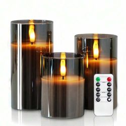 Set Of 3 LED Flameless Candles, Flickering LED Pillar Candles, Upgraded Tear Drop Wick, Battery Operated Electronic Candles