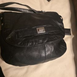 Calvin Klein Black Leather Crossbody Bag Shoulder Bag Handbag Purse 14" X 11"