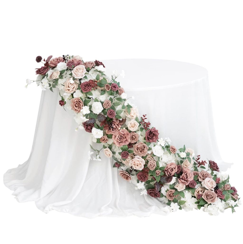 Ling's Moment 3pcs x19.5in Artificial Floral Swags Centerpieces, Wedding Flower Arrangements for Sweetheart/Head Table Decor Wedding Backdrop Wall Arc