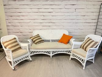 Coastal Boho White Wicker Patio Set 3pc