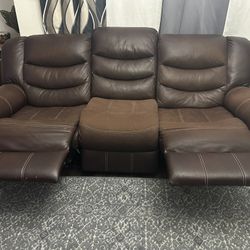 Furniture/ Brown Leather Sofa And Love Seat. 