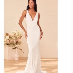 The Sweetest Vows White Beaded Sequin Mermaid Maxi Dress Lulus