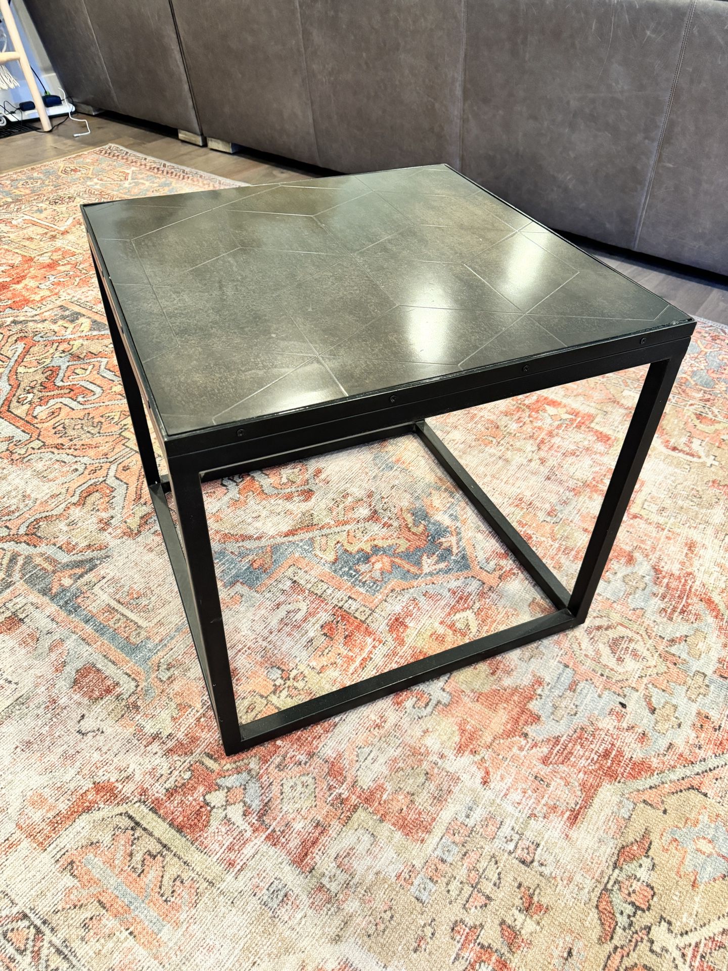 End Table Stone Top Metal Base