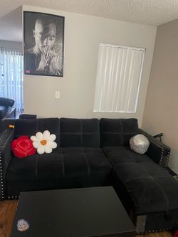 L couch that turns into a queen size bed. Futon