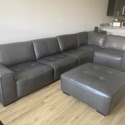 Grey Leather Sectional
