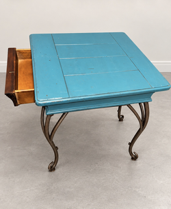 Turquoise Accent Table with Drawer and Metal Legs