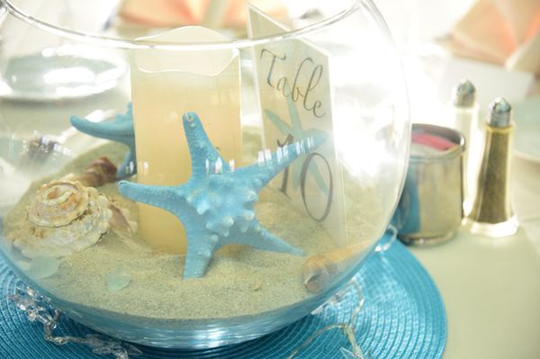 13 Fish Bowl Wedding Centerpieces Candles Table Numbers Sand