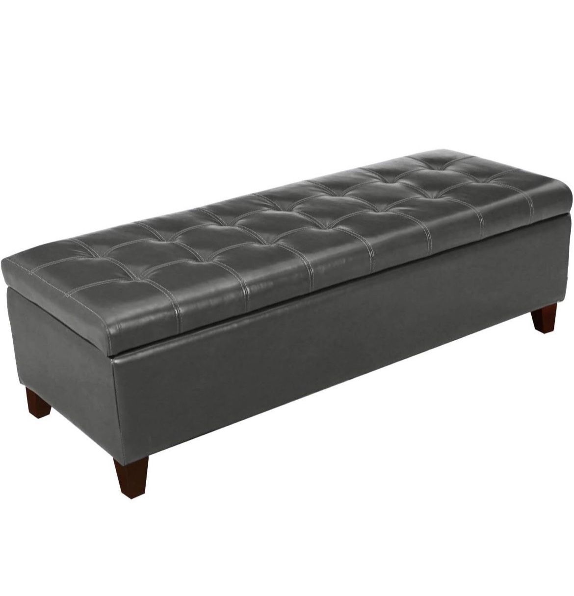Adeco 51 inch Rectangle Lift Top Storage Ottoman Bench in Upholstered Tufted PU Leather with Large Storage Space, Coffee Table Toy Box Footrest Stool