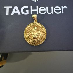 18k Yellow Gold Laughing Buddha Medallion Pendant