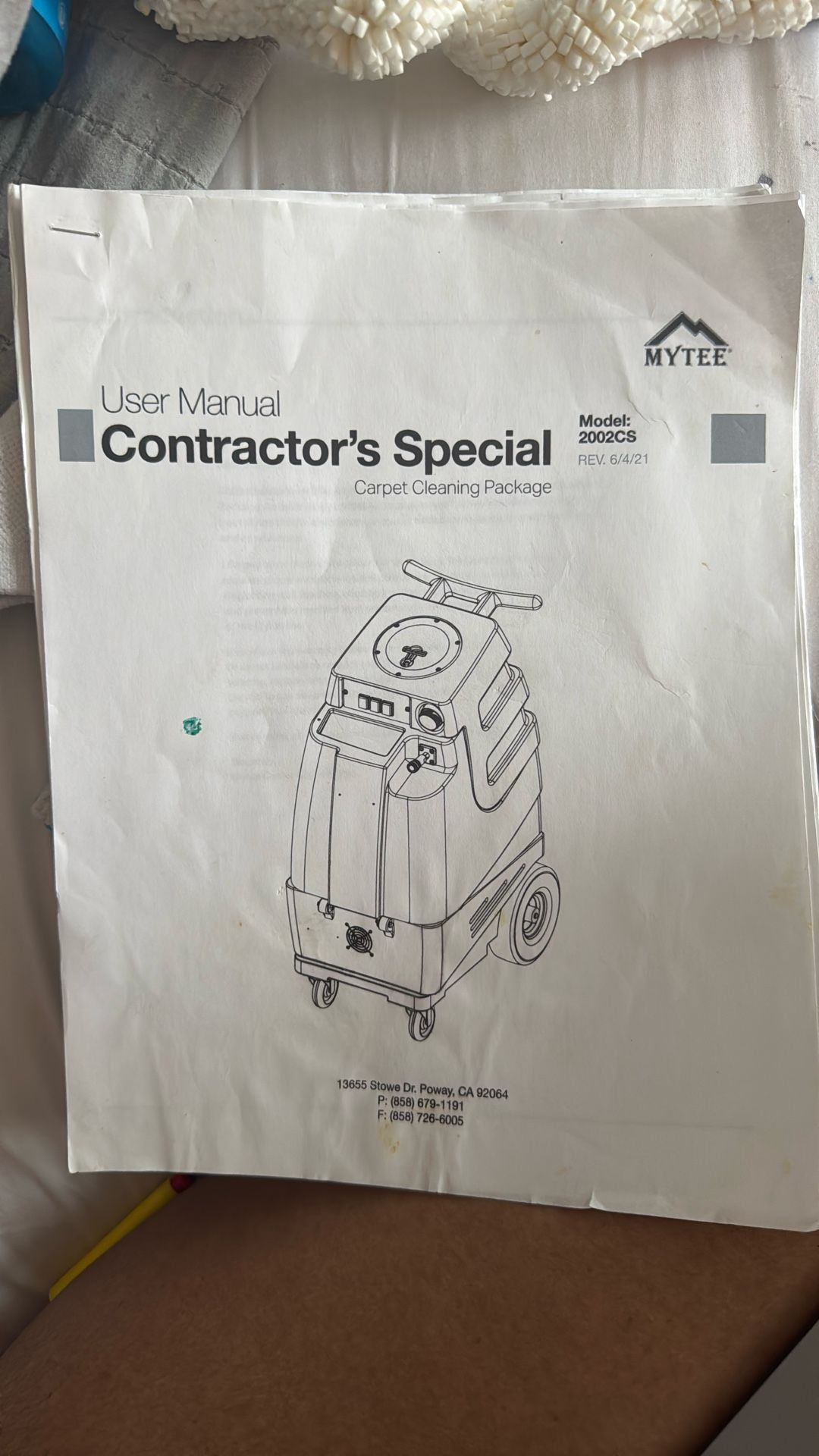 Mytee Contractor's Special Carpet Cleaning Machine Model 2002CS