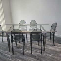 Glass Dining Table And 6 Ghost Chairs
