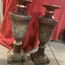 Pair Of Cackle Glass Candle Holders 