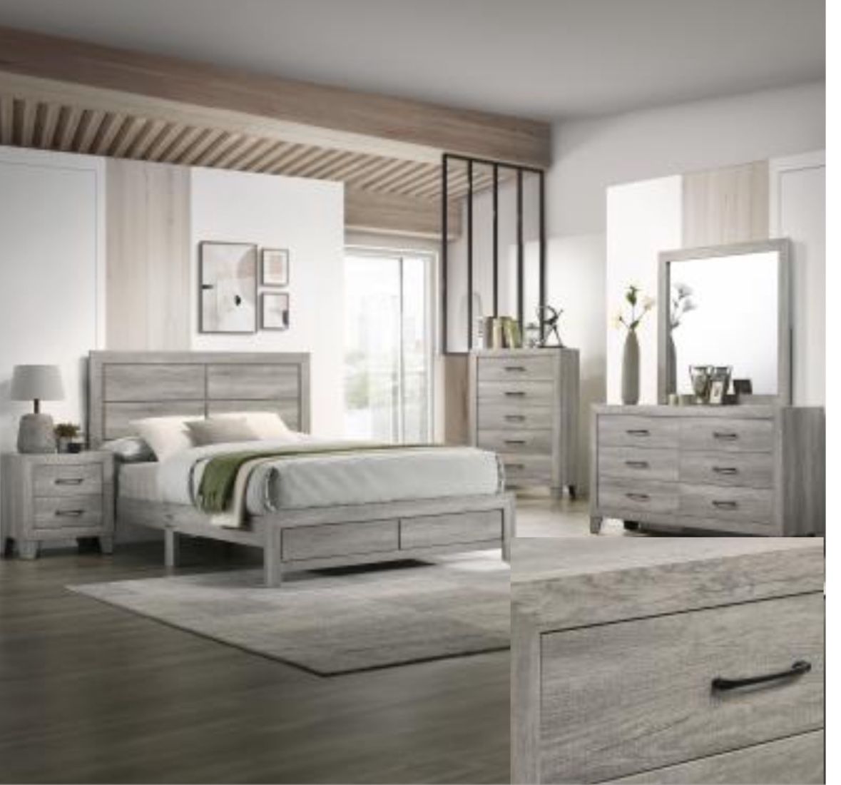 4- Pc Bedroom set Dresser,Mirror  Nightstand (1) Queen size bed frame  Not including Mattress and Box Sp