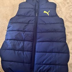 Puma Puffer Vest Jacket Youth Size M (10-12) NWOT Blue With Yellow Logo