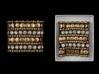 Antique Gold Beaded Stretch Bracelet with Rhinestones