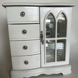 Vintage White Wooden Jewelry Box