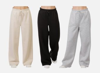 Sofra Women's Fleece Wide Leg Sweatpants with Pockets