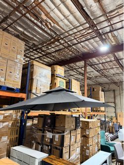 2-Tier Cantilever Patio Umbrella, Large Square Outdoor Offset Umbrella with Double Top Vent and 360