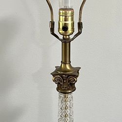Vintage Table Lamp Cut Glass  And Brass On Marble Base