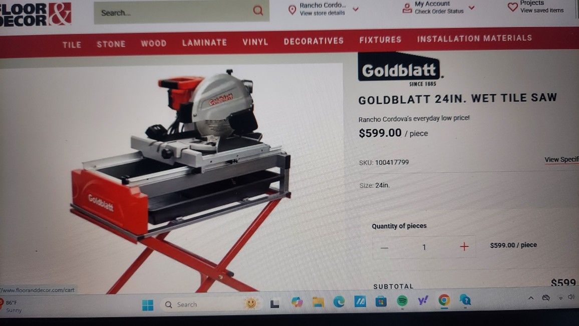 Tile Wet Saw LIKE NEW used 1 Small Project