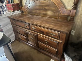 Wood Mid-Century Dresser Seven Drawer Wood