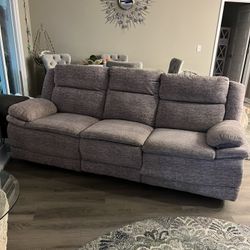 Electric Powered Reclining Couch In Light Grey and White Soft Fiber