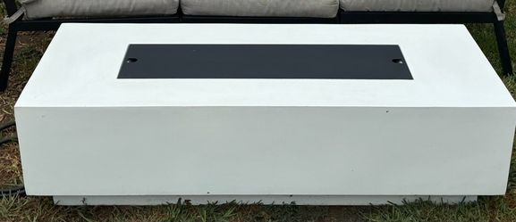 White Rectangular Outdoor Fire Pit Table