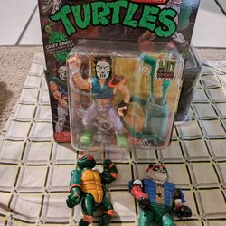 "TEENAGE MUTANT NINJA TURTLES" CASEY JONES CLASSIC FIGURE + vintage Michaelangelo turtles toy low price 