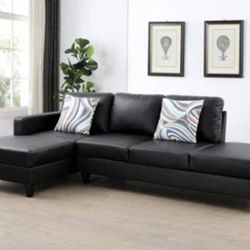 Modern Style Black Leather Sectional Couch And Ottoman