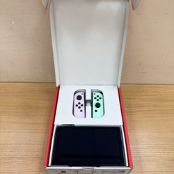 NINTENDO SWITCH OLED CONSOLE PURPLE/GREEN JOY-CONS W/ ALL ACCESSORIES 