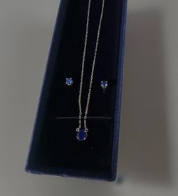 Swarovski Blue Crystal Necklace & Stud Earrings Set with Original Box