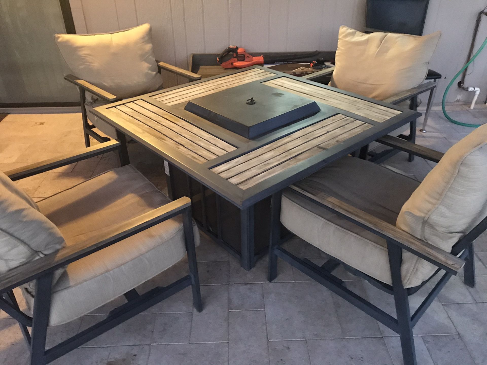 Patio furniture set fire pit table and chairs