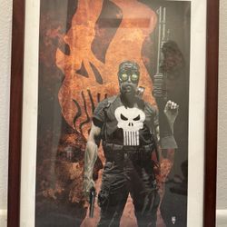 Framed Tim Bradstreet Punisher Art - Signed by Tim Bradstreet & Thomas Jane Marvel 