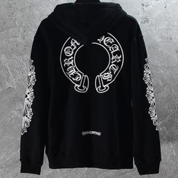 Chrome Hooded Hearts Denim Jeans Tears Zip Up Hoodie Jacket Horseshoe Logo Coat Sweater Small S Medium M Large L XL