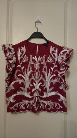 Express Embroidered Ruffle Sleeve Top – Size M