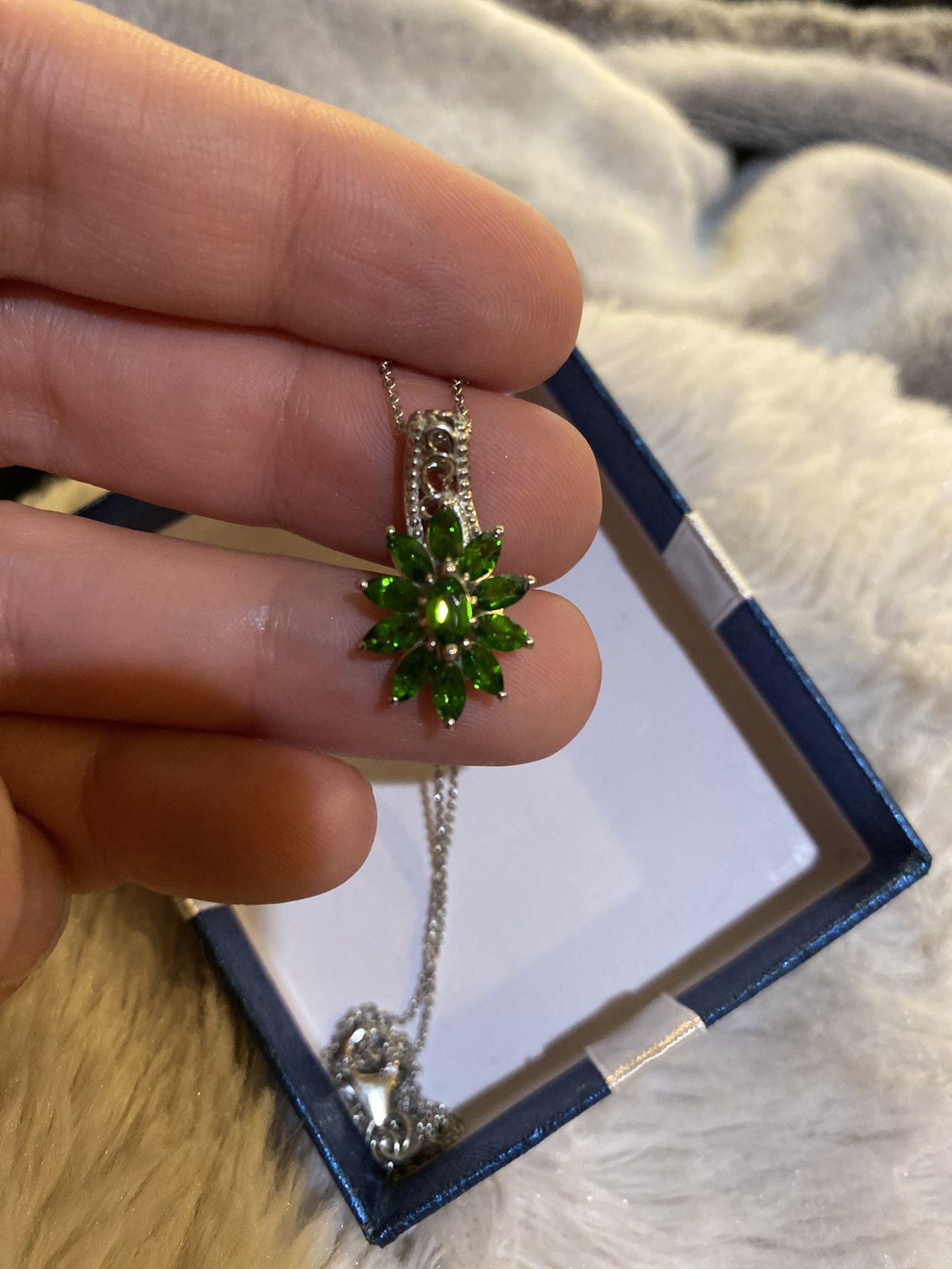 Genuine diopside in sterling silver necklace
