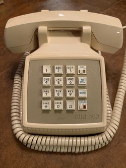 VINTAGE AT&T PUSH BUTTON BEIGE DESK PHONE