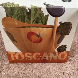 Hardwood Salad Bowl And Servers