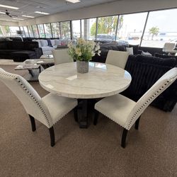 5 Pc Dining Table Marble Top 