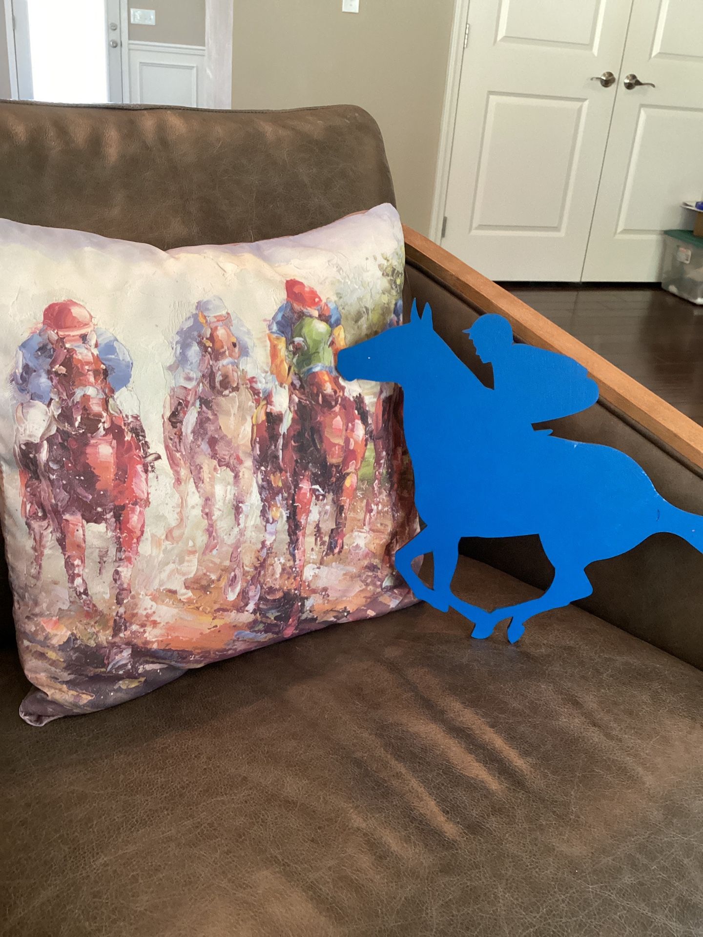 Kentucky Derby 14” throw pillow + Wood Jockey 16” L (SEE ALL PHOTOS)
