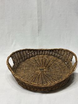 Vintage Woven Wicker Basket Tray 14”