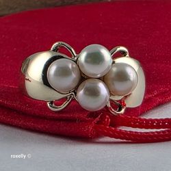 10K Yellow Gold Freshwater Pearls Ring Size 5.5 - Solid Gold!/ Anillo de Oro con Hermosas Perlas! 👌🎁Post Tags: 10k 14k