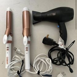 2 Different Sized Conair Wands And Infiniti pro Blow dryer 