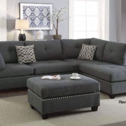New Gray Or Black Sectional And Ottoman Sofa Couch 
