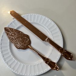 Rose Gold Plated Filigree etched Pattern Design Wedding Cake Knife & Server Set