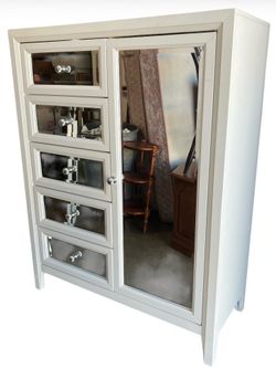 White Mirrored Storage Cabinet With 7 Drawers