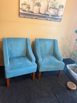 Pair of Blue Velvet Accent Chairs