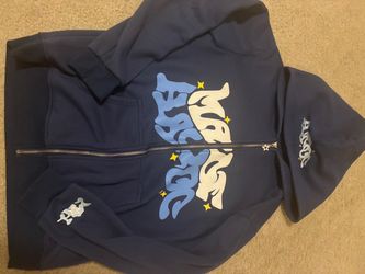 Navy Blue Graphic Zip-Up Hoodie