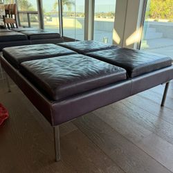 Modern Aubergine Leather Ottoman/Bench with Metal Legs – $150