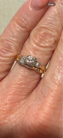 natural diamond 14 karat gold Vintage engagement ring set -natural diamond 14 karat gold